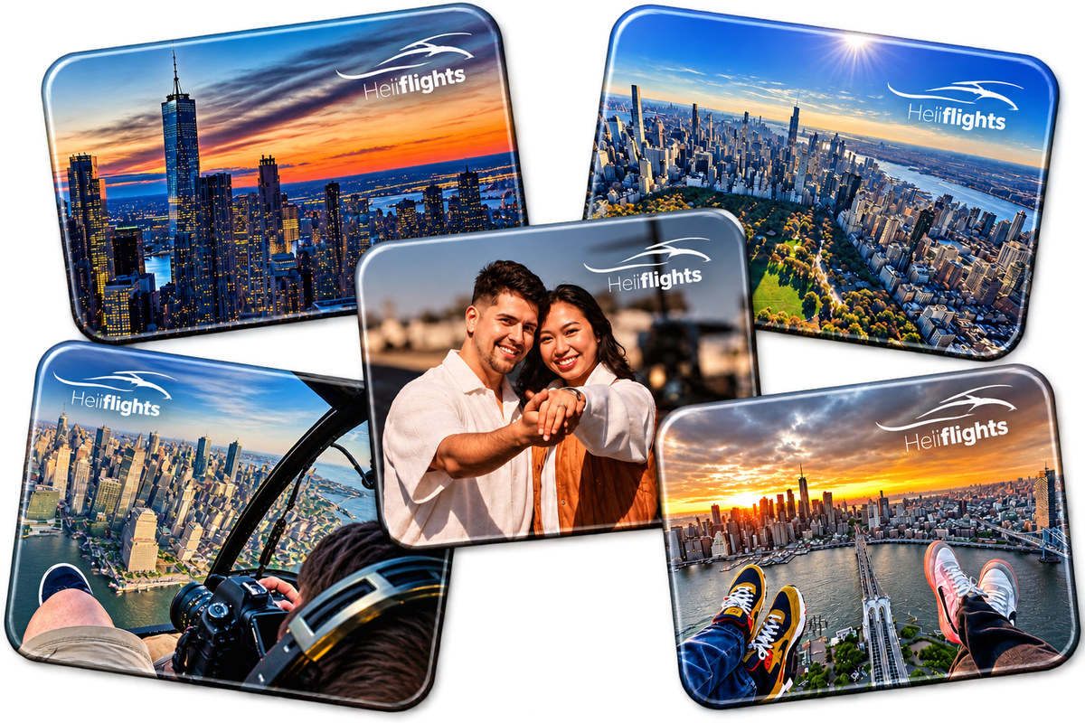 Imanes de recuerdo de Heliflights con monumentos de Nueva York