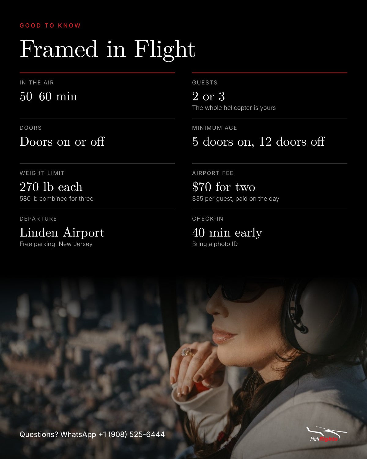 Framed in Flight, flight details and good to know