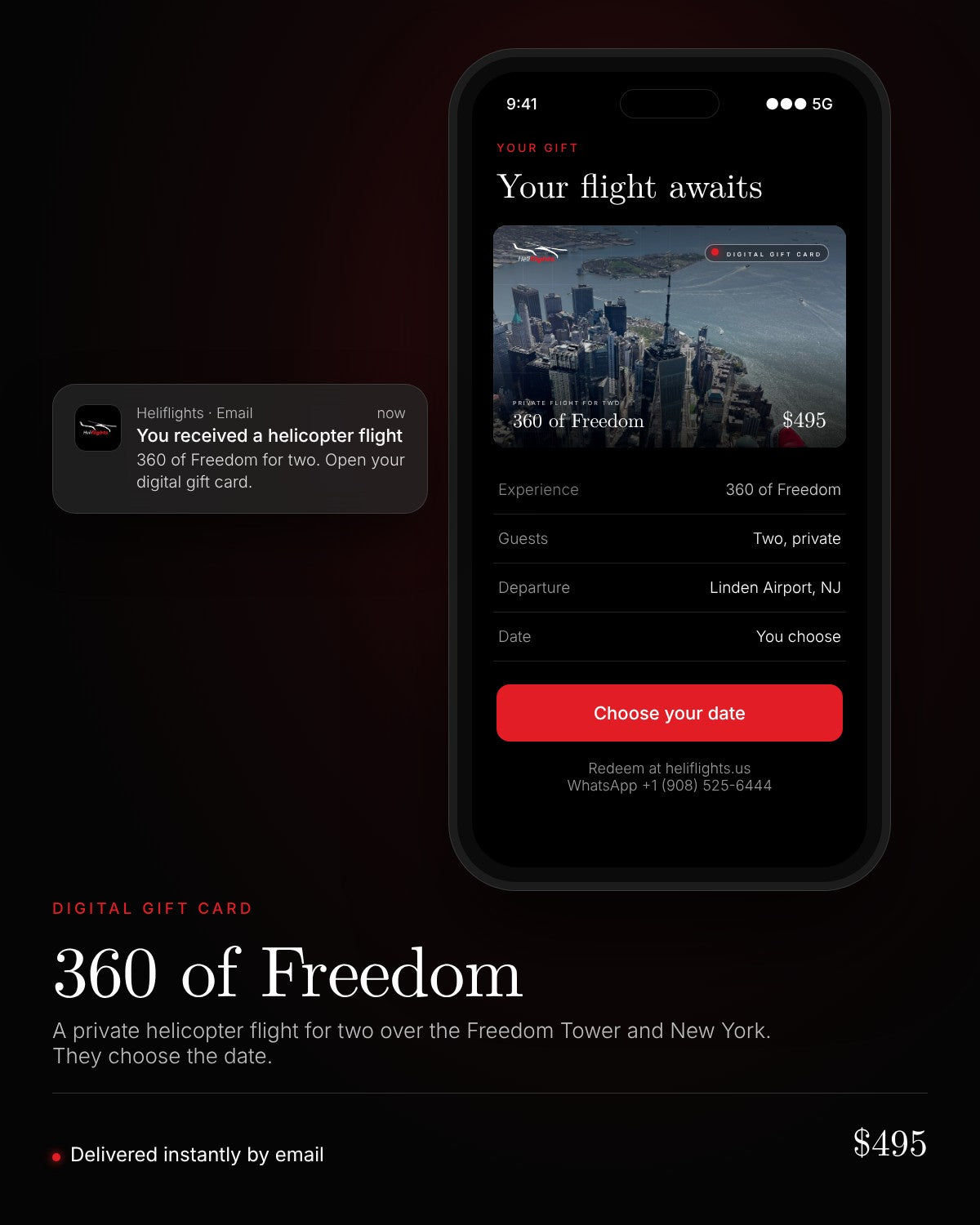 360 of Freedom digital gift card on a phone