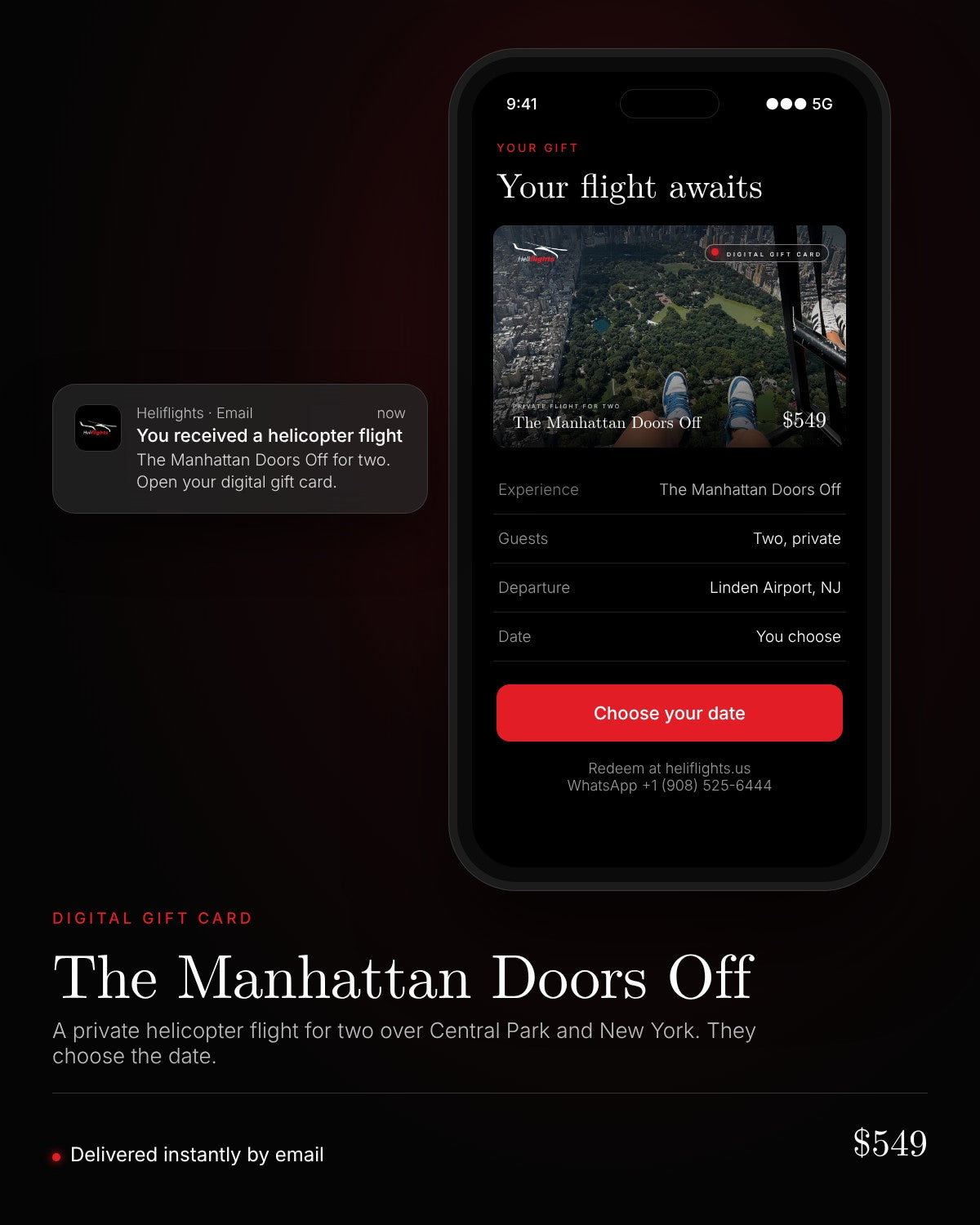 The Manhattan Doors Off digital gift card on a phone